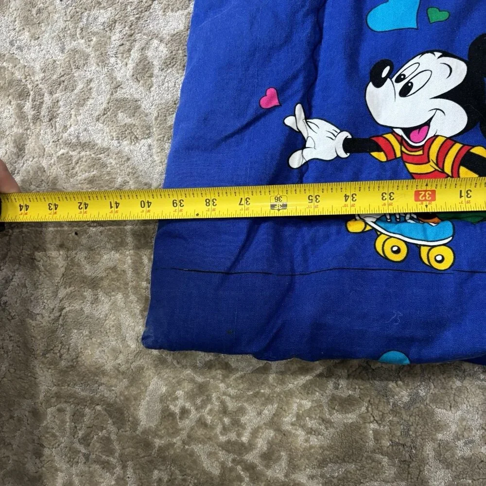 Vintage 90s Toddler Bed Blanket 40x47 Mickey Minnie Mouse Disney Gift Decor Blue
